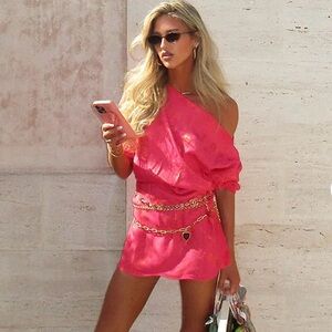 Never Fully Dressed Bright Pink One-Shoulder Dress (Brand New,Tags on,Never Worn